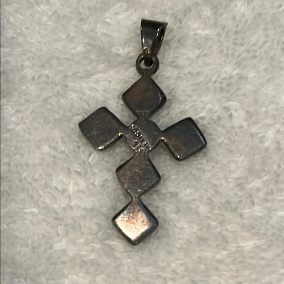 Sterling Silver and Genuine Turquoise Cross Pendant - Picture 2 of 2